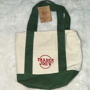 Trader Joe's Green and Cream Canvas Tote Bag